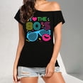 thumbnail image 2 of WEIWEN 80s Outfit for Women Retro Off The Shoulder Tops Summer Short Sleeve Disco 80s 90s Theme Party T Shirts Black Size S, 2 of 5
