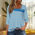 thumbnail image 2 of Ltctricy Women's 3/4 Sleeve Tunic Tops Trendy Summer Fall Asymmetrical Neck Striped T Shirts Casual Tee Blouses(Blue,Medium), 2 of 5