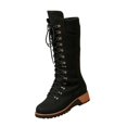 thumbnail image 3 of Willtoo Womens Knee‑High Boots Round Toe Lace‑Up Side Zipper Tall Booties Casual Wedge Heel Fashion Shoes for Winter Daily Wear, 3 of 6