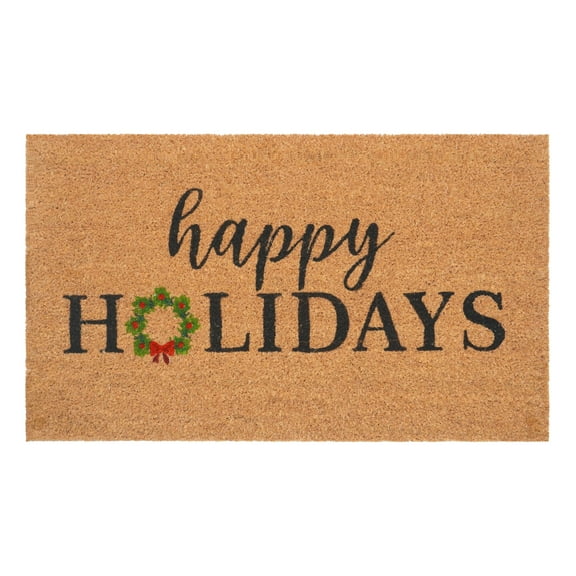 Happy Holidays Christmas Wreath Doormat,17"x29"