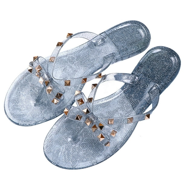 Zapatos de gelatina con tachuelas chanclas con sandalias de tanga con lazo diapositivas de moda para mujer