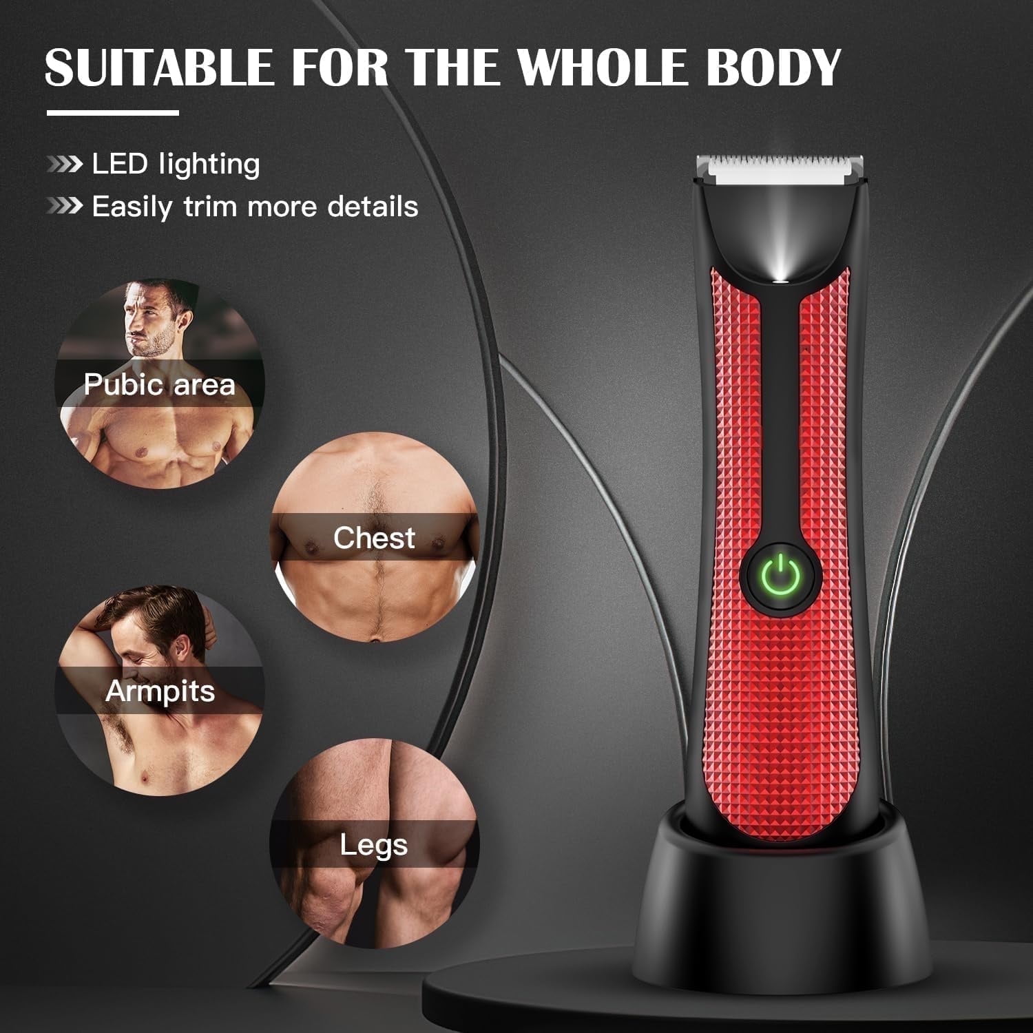 YOOVEE Professional Body Hair Trimmer – Pubic, Groin, Chest & Underarm Grooming Kit, Cordless Rechargeable Beard Trimmer w/ Adjustable Taper for Men Women, Red