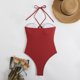thumbnail image 4 of Trajes de baño de una pieza para mujer, conjuntos de bikini sin espalda con tirantes ajustables a la moda de color sólido para mujer, traje de baño para mujer, 4 of 5