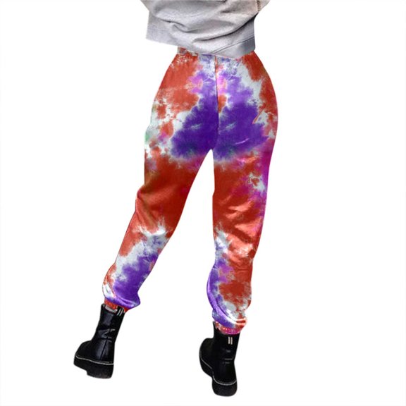 YDOJG Women'S Casual Pants Casual Sports Pants Drawstring Pockets Tie Dye Printed Trousers Sports Pants