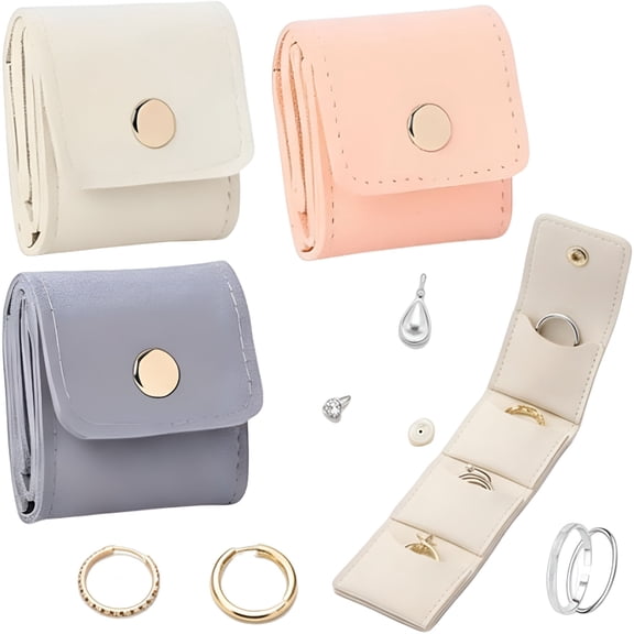 XIBUFE 3Pcs Mini Travel Jewelry Bag,Small Travel Jewelry Organizer Case,Foldable Jewelry Roll for Earrings,Necklaces,Rings,Chain Bracelets,Brooches