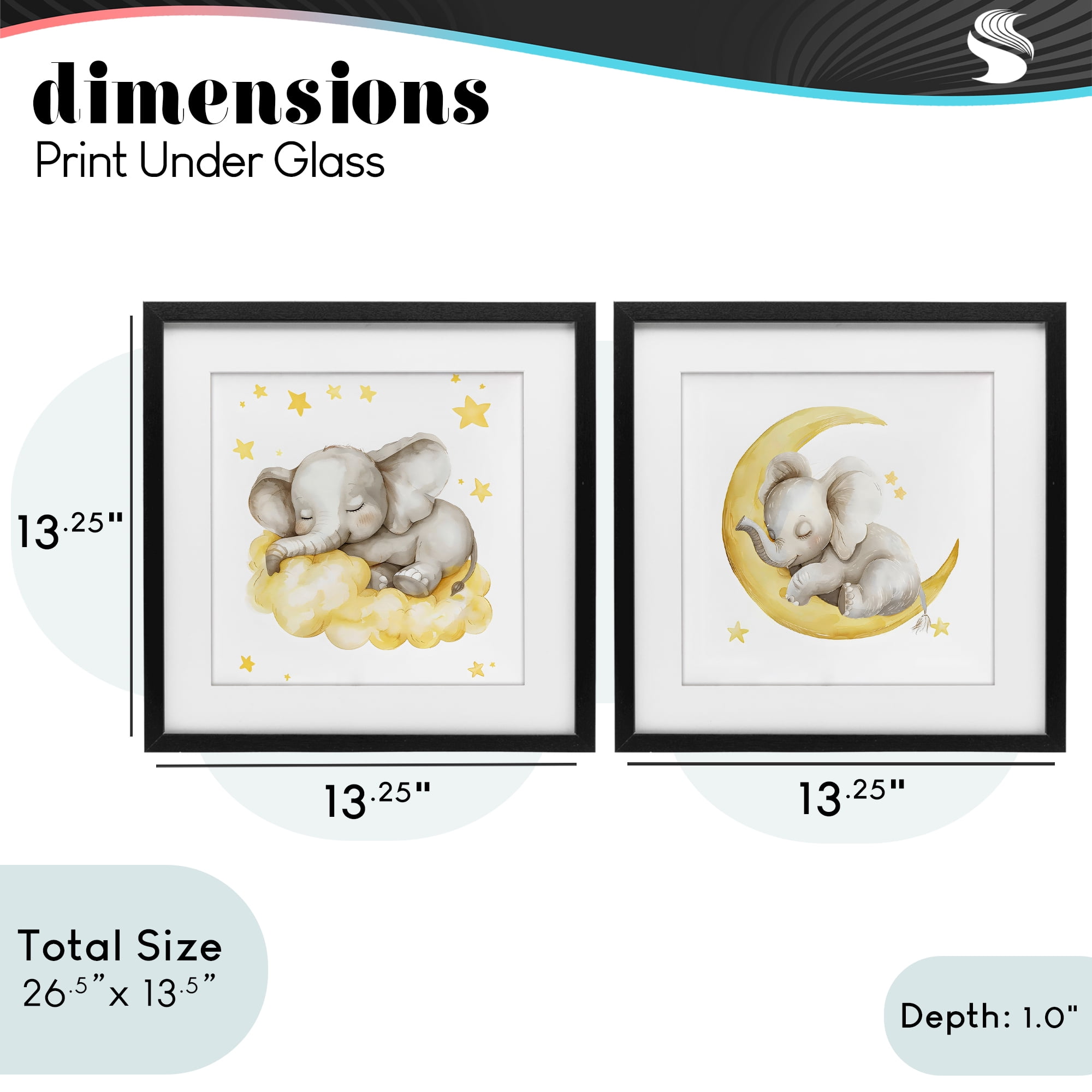 Stupell Industries Sleeping Elephant Moon and Clouds 2 Piece Black Framed Print Under Glass Set, design by LSR Design Studio