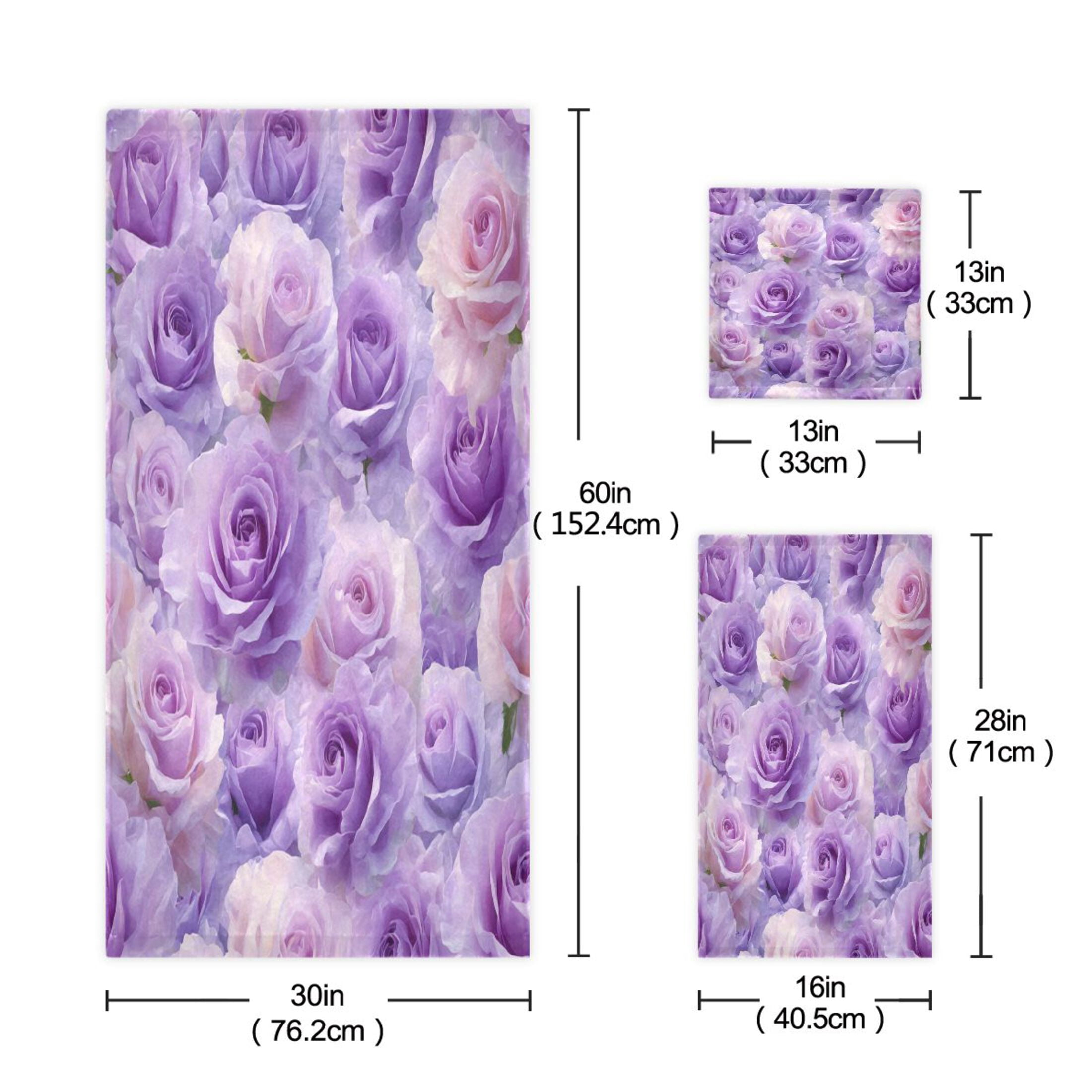 3 Piece Bath Towels Set Bath Towel, Hand Towel and Face Towel for Bathroom, Gym, Hotel Light Purple Roses Pattern