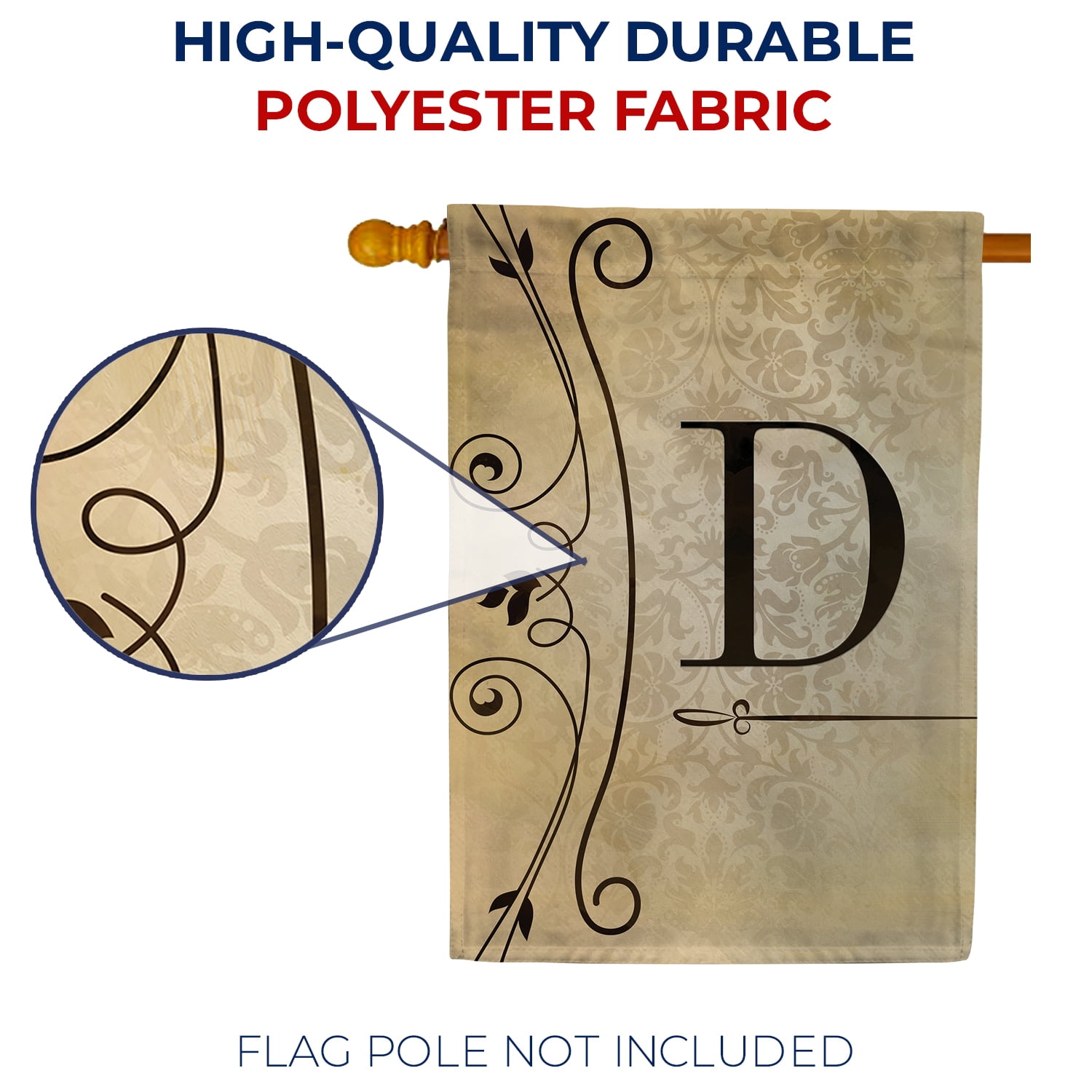 America Forever Fancy Scroll Monogram D House Flag, 28 x 40 inch Double Sided, Elegant Letter D Flag, Decorative Scroll Design, Personalized Initial Yard Art, Housewarming Gift