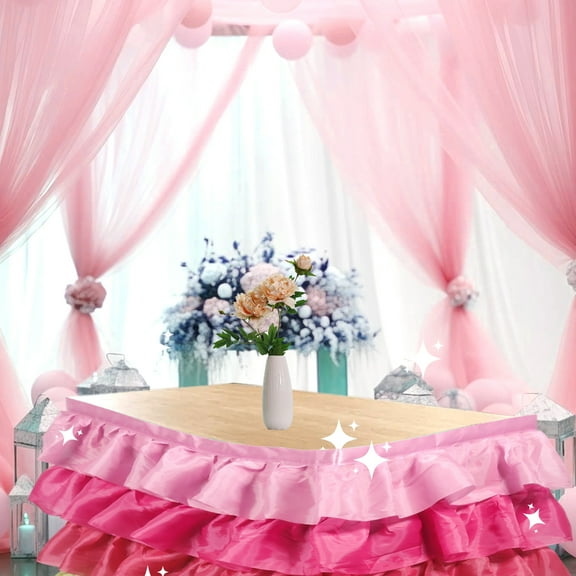 Rectangle Table Skirt Decoration Wrinkle Resistant Multi Layer Ruffle Table Skirt With Fastener for Wedding Party School Classroom