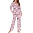 thumbnail image 2 of FOR U DESIGNS Pink Panda Pajama Sets for Women 2 Piece Button Up Shirt Womens Nightwear Sets Button Front Sleepwear Size L Long Sleeve Pants and Tops for Women, 2 of 7