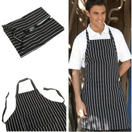 - Black Adult Kitchen Restaurant Bar Chef Cook Waiter Polyester Stripe Bib Apron SPECIAL TODAY !