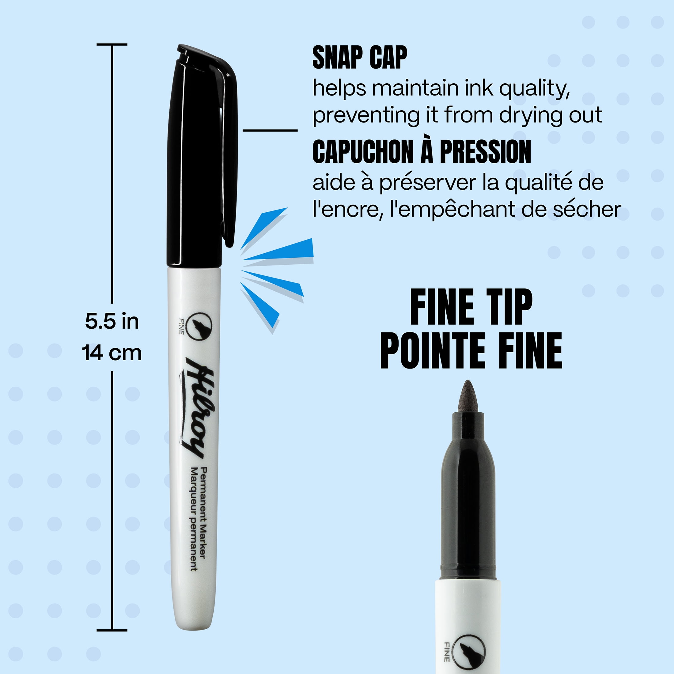 Hilroy Permanent Markers, Permanent Marker, Low Odour Ink, Fine Point, Black, 36 Pack