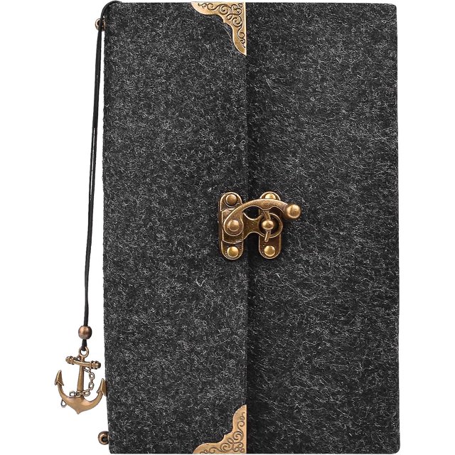 Cuaderno de diario de viaje YONGSHENG con cubierta de fieltro delgada vintage y cerradura de bronce retro gris