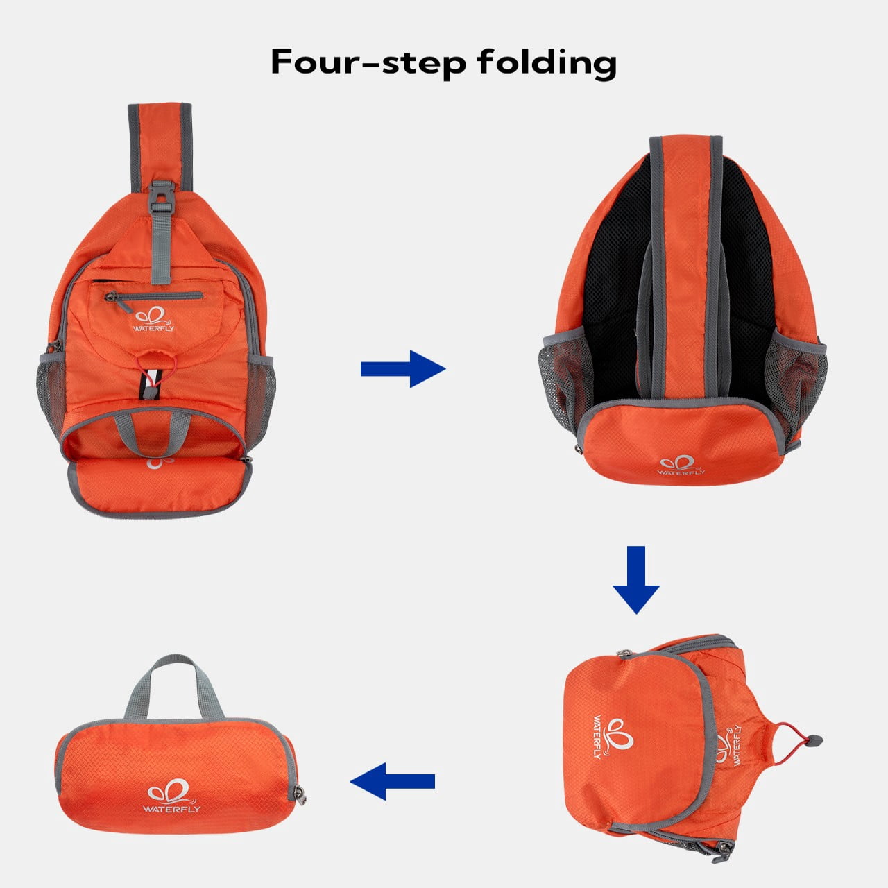 WATERFLY Unisex Small Packable Hiking Travel Sling Cross-Body Shoulder Chest Bag,Orange