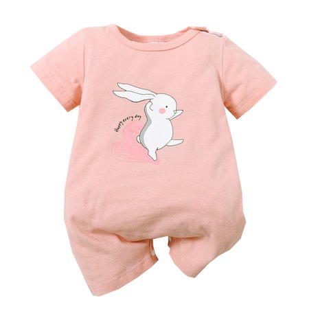 

Rovga Kids Girls Baby Toddler Bodysuits Babys Short Sleeve Easter Cartoon Rabbit Prints Jumpsuit Outwear For Babys Clothes