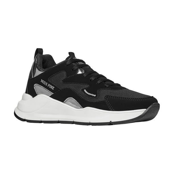 Tenis Mujer Miss Pink Suela Ancha Retro Textil Negro Urbano negro 25 Miss Pink 024DQ6