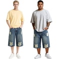 thumbnail image 5 of GINGTTO Men's Ripped Baggy Fit Below Knee Denim Shorts, 5 of 19