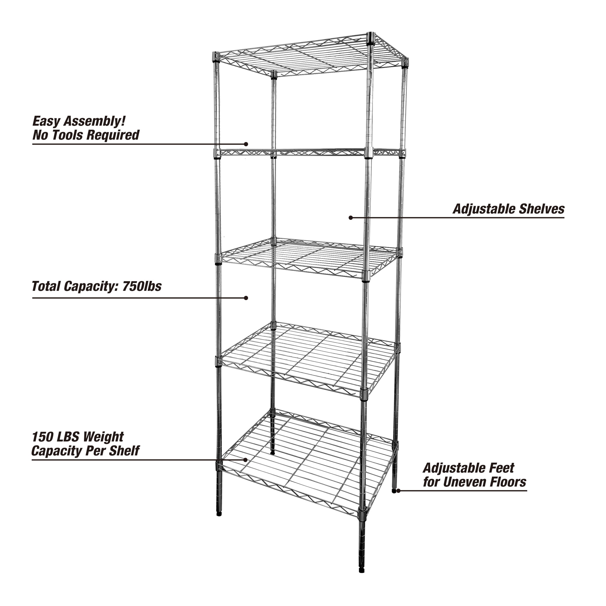 WorkPro 5-Tier Chrome Slim Wire Shelving