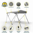thumbnail image 5 of Seal Skin 3 Bow Bimini Top for Boats, Marine Grade Waterproof Canopy Cover with Frame, 6'L X 46" H X 91"-96"W, 5 of 9