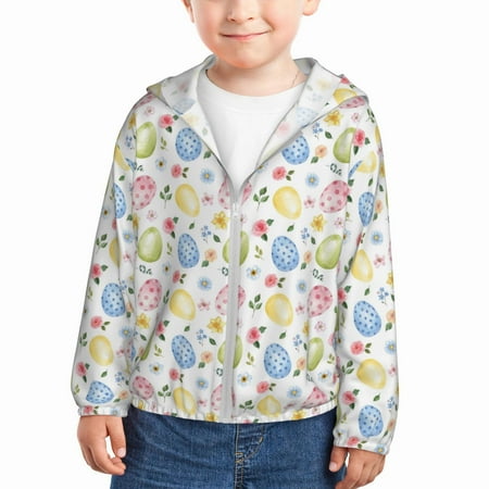 Ocsxa Easter Egg3 Print Kids Active Zipper Sun Protection Jacket Boys Girls Hooded Cooling Shirt-2 Years