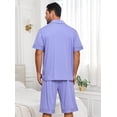 thumbnail image 2 of ANLIQI 100% Cotton Mens Pajamas Set Short Sleeve Sleepwear Button Down Loungewear Soft Pj Set with Pockets (Purple,L), 2 of 6