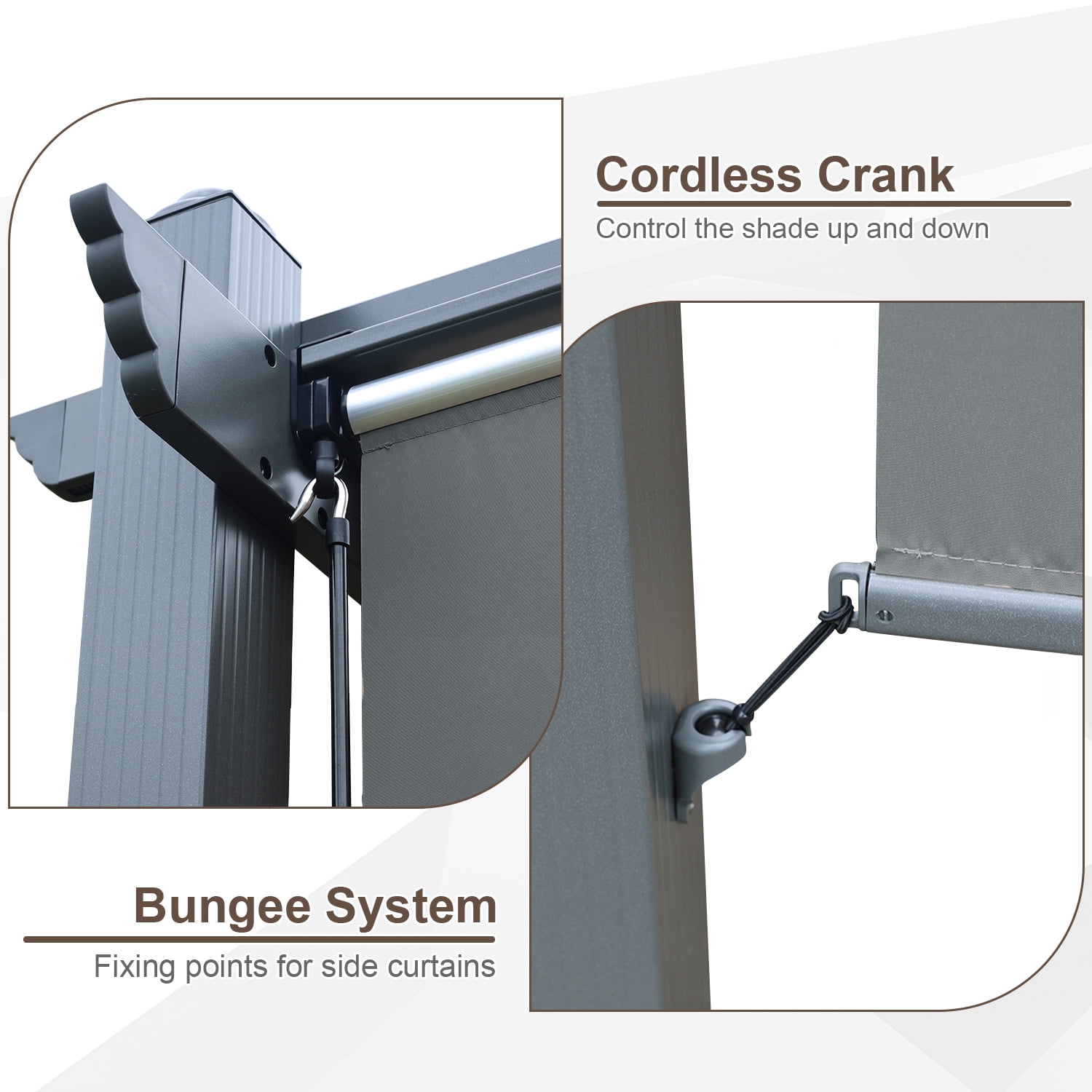 Aoodor 4.8x6 FT Aluminum Pergola Roller Shade - Cordless Gazebo Curtain, 2-Pack for Outdoor Pergola or Gazebo, Grey