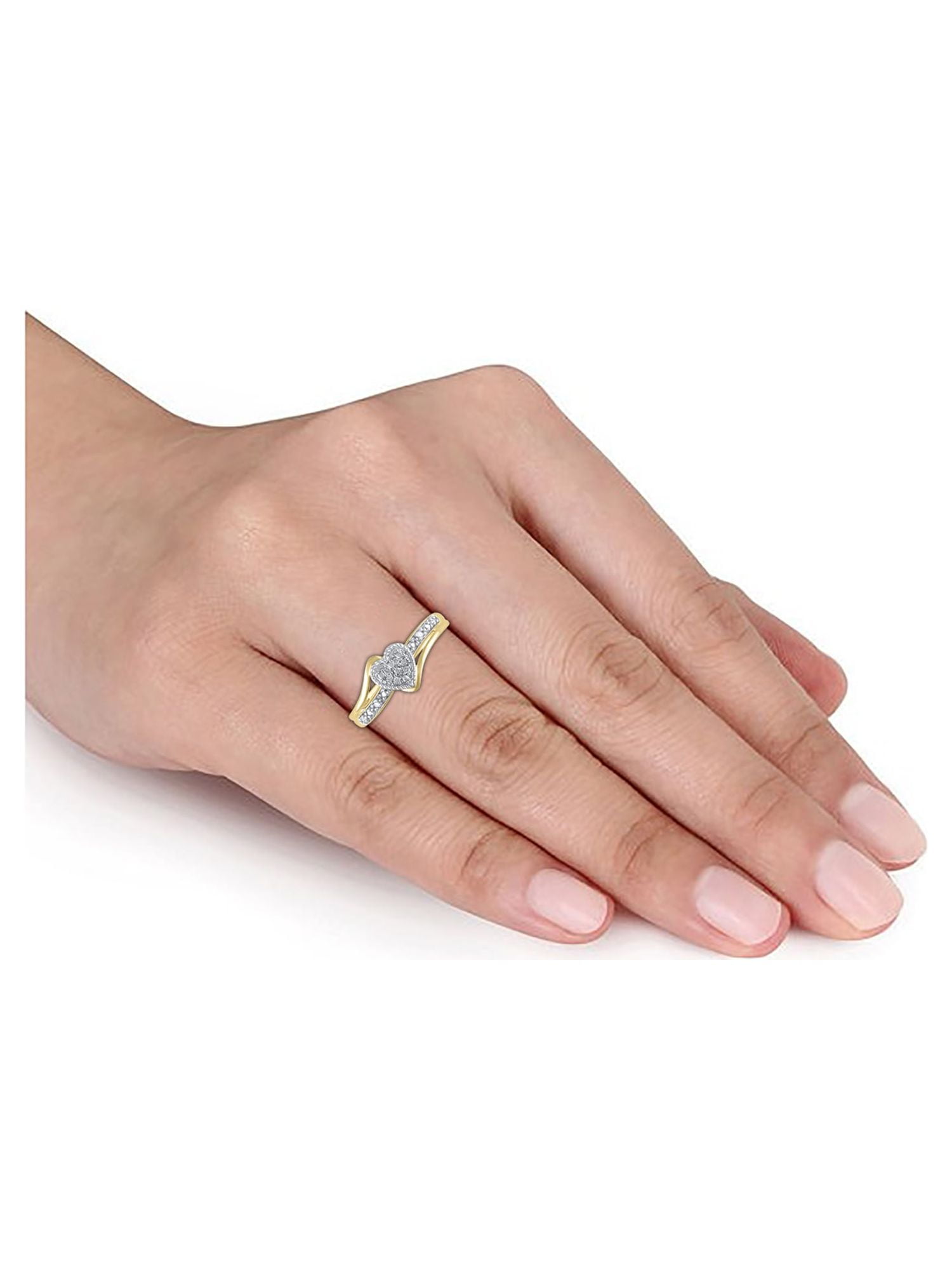 Hold My Hand 1/20 Carat Natural Diamond Heart Promise Ring for Women in 10K Yellow Gold