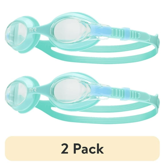 (2 pack) TYR Youth Fit Swimple Non-Mirrored Swim Goggle - Clear/Turquoise