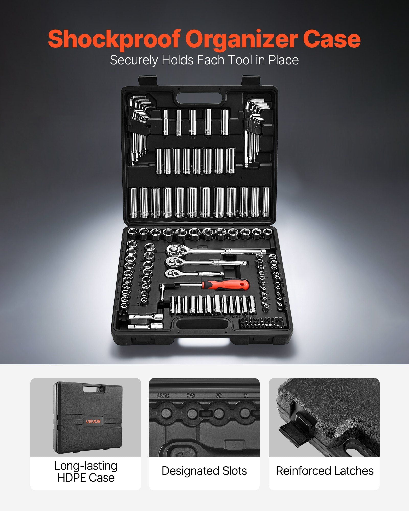 CAFORKP 149-Piece Socket Set with 3/8, 1/4 & 1/2 Inch Drives, SAE/Metric Sockets Deep & Shallow, CR-V Steel Tool Kit with Case