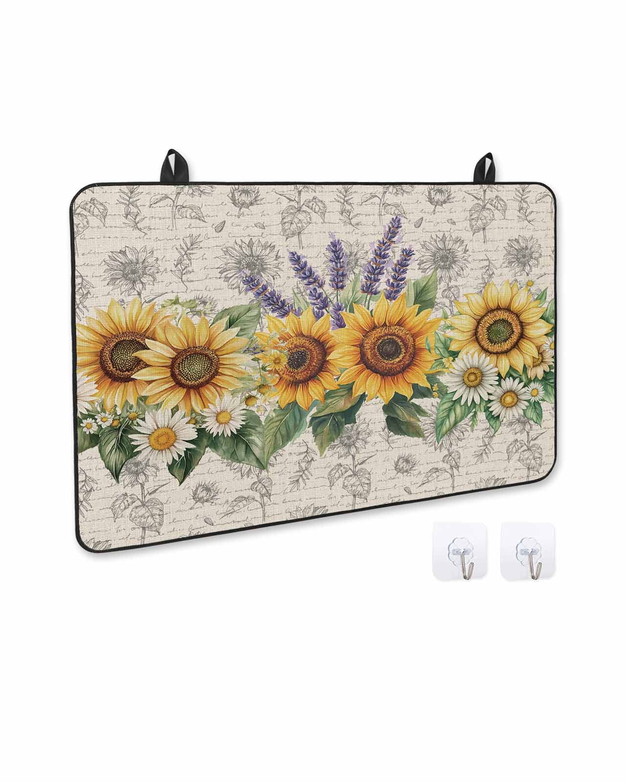 nqOlkjepod Large Induction Cooktop Protector Mat 24"x21", Sunflower Stove Top Covers for Electric Stove, Summer Botanical Lavender Farmhouse Decorative Stove Burner Cover Mats, Glass Top Stove Cover