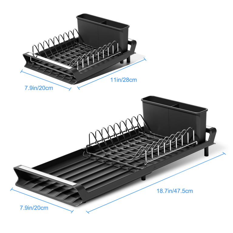Lyellfe Dish Drying Rack, Rust-Proof Dish Drainer with Drainboard Utensil  Cup Holder, Black Iron Dish Rack and Drainboard Set for Kitchen Counter