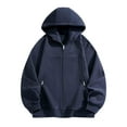 thumbnail image 2 of Men Hoodie Sweatshirt Full Zip up Casual Long Sleeve Solid Jacket with Zipper Pockets, Sports Loungewear Outwear Coats Dark Blue M, 2 of 4