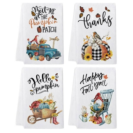 

Fdelink Hand Towel 4PCS Welcome Fall Kitchen Welcome Hand Towels Rag Maple Leaves Pumkin Gnomes Flowers Dishcloth Home Decor Soft Towel White