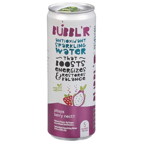 Bubblr Antioxidant Sparkling Water Variety Pack, Triple Berry Breez'r, Pitaya Berry Nect'r & Wild Cherry Chill'r, 12 fl oz Cans, Zero Sugar, 69mg Caffeine (6 Pack)