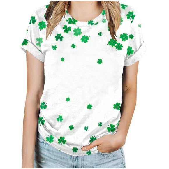 KIHOUT New Arrivlas Women St. Patricks Day Shirts, Women's Plus Size Fashion Round Neck Short Sleeves Green Printed T-Shirt Top, Size S-5XL