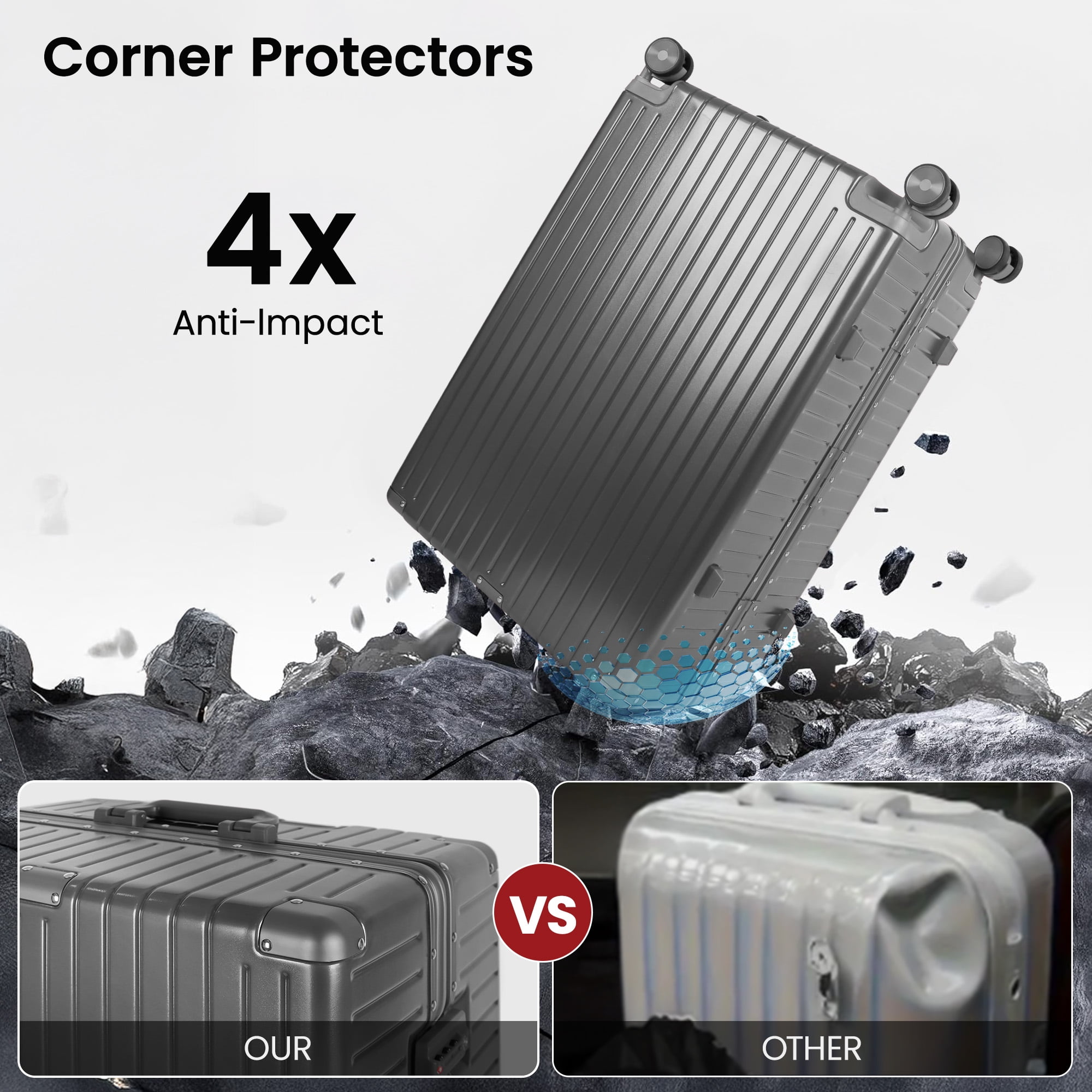New York Xpress Luggage Sets 2 Piece Aluminium Frame Hardside Suitcase with Spinner Wheels & Double TSA Lock, 20" Carry-On + 28" Checked, Gray, AL12501