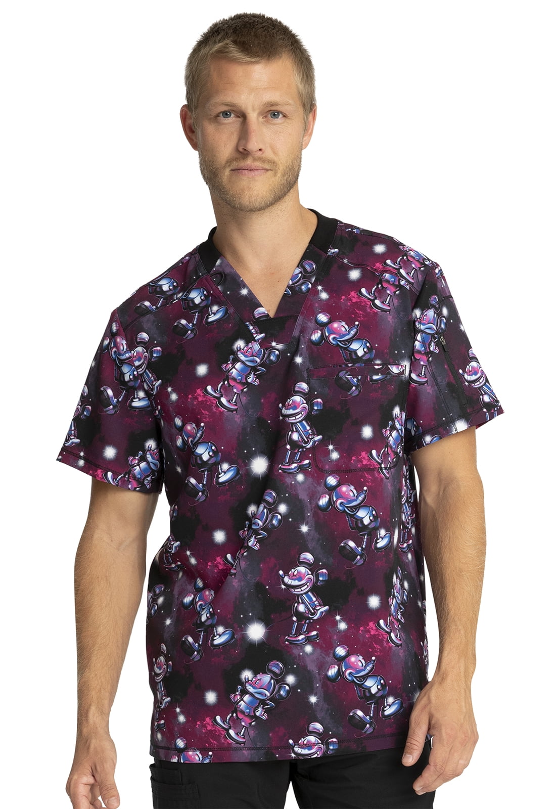 tooniforms-scrubs-top-for-men-v-neck-print-tf730-xs-metallic-mickey
