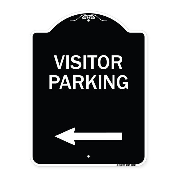 SignMission Designer Series Sign - Reserved Parking Sign Visitor Parking (Arrow Pointing Left) | Black & White 18" x 24" Heavy-Gauge Aluminum Architectural Sign | Made in the USA