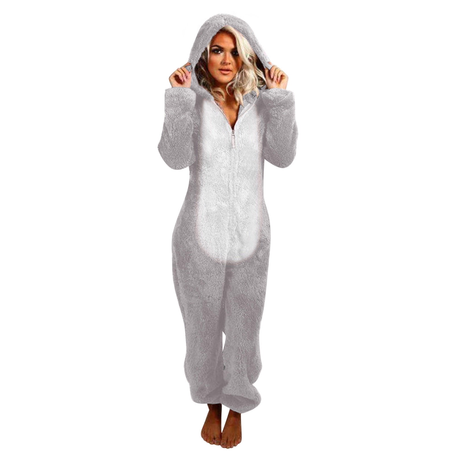 BiZtdJrK Jumpsuits for Women Dressy Casual Hooded Pajamas Trendy Color Block One Piece Sleepwear Winter Comfy Warm Jumpsuit Loungewear, Gray, XXL