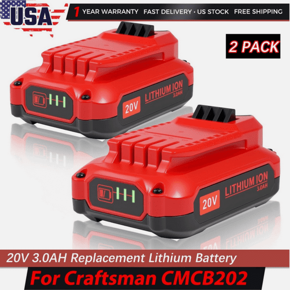 Upgrade 2-Pack 3.0Ah Batteries Replacement for 20V Battery Compatible with CMCB205 CMCB204 CMCB206 CMCB202 CMCB201 20V Cordless Power Tools