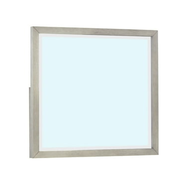 40 Inch Ann Square Portrait Wood Framed Wall Mirror, Grain Details, Gray- Saltoro Sherpi