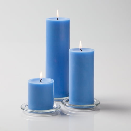 Richland Pillar Candles 3" x3", 3" x6" & 3" x9" Light Blue Set of 3