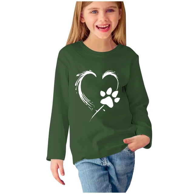 T-shirt à Volants à Manches Longues pour Tout-Petites Filles, Blouses et Chemises à Manches Longues à Col Rond pour Filles, Chemises à Manches Longues à Imprimés, Jolis Chandails Ras du Cou, Hauts, Blouses Habillées Décontractées, Vêtements, Vert, 7 Ans