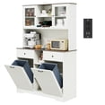 thumbnail image 3 of Blotout 47" Wide Kitchen Pantry Storage Cabinet with Charging Station & Microwave Stand, Tall Fluted Kitchen Hutch Cabinet, Double Tilt Out Trash Can Cabinet 10X2 Gallon, 3 of 8