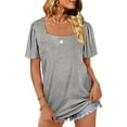 thumbnail image 5 of Gustave Women Summer Square Neck Tops Puff Short Sleeve T Shirts Casual Loose Solid Color Basic Blouse Top "Gray, XL", 5 of 5