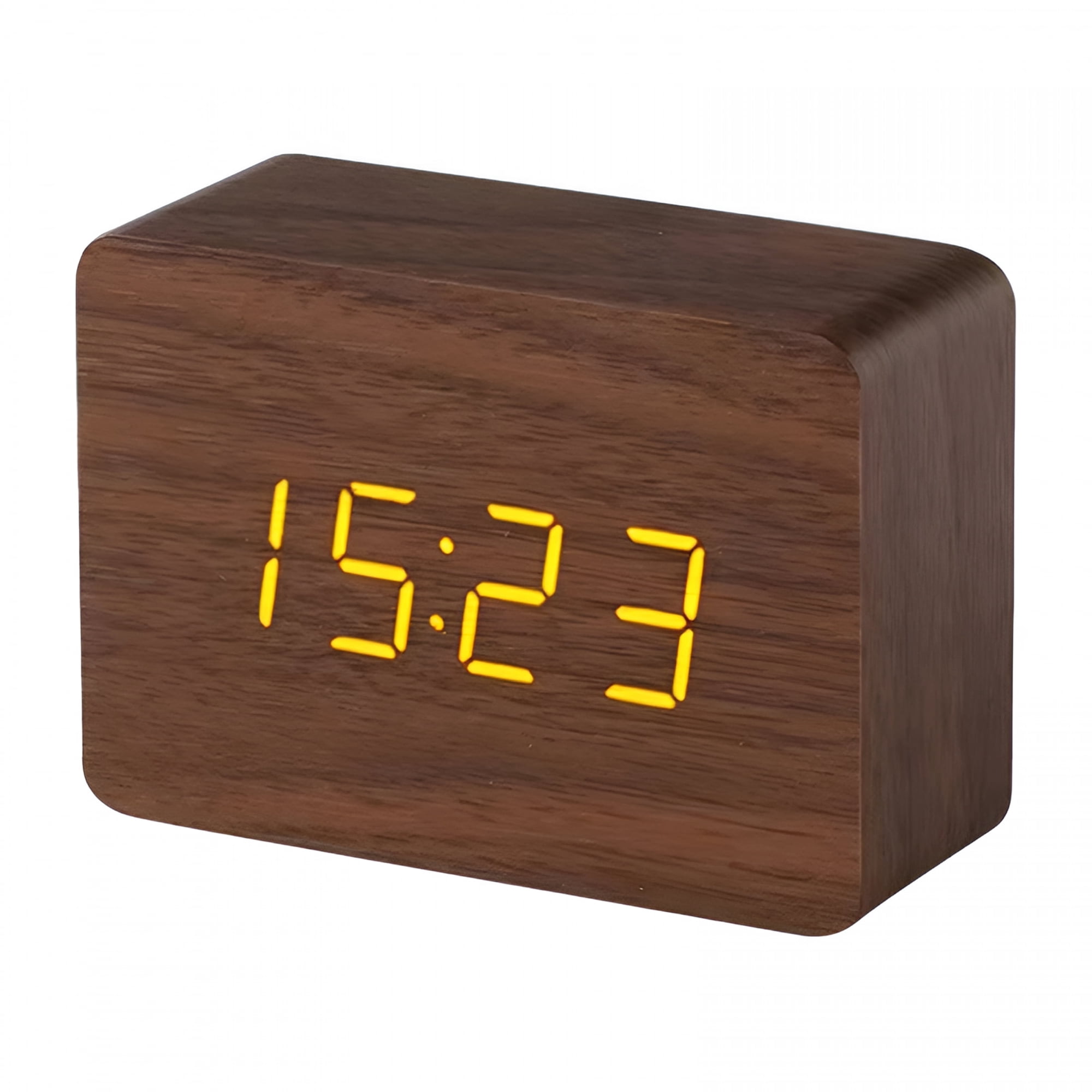 DESIGNICE 2026 New Small Digital Clock,Wooden Alarm Clock on the Bedside Table in the Bedroom,Fashionable Wood Grain Alarm Clock,Dimmable Travel Clock with Led Data Display Temperature