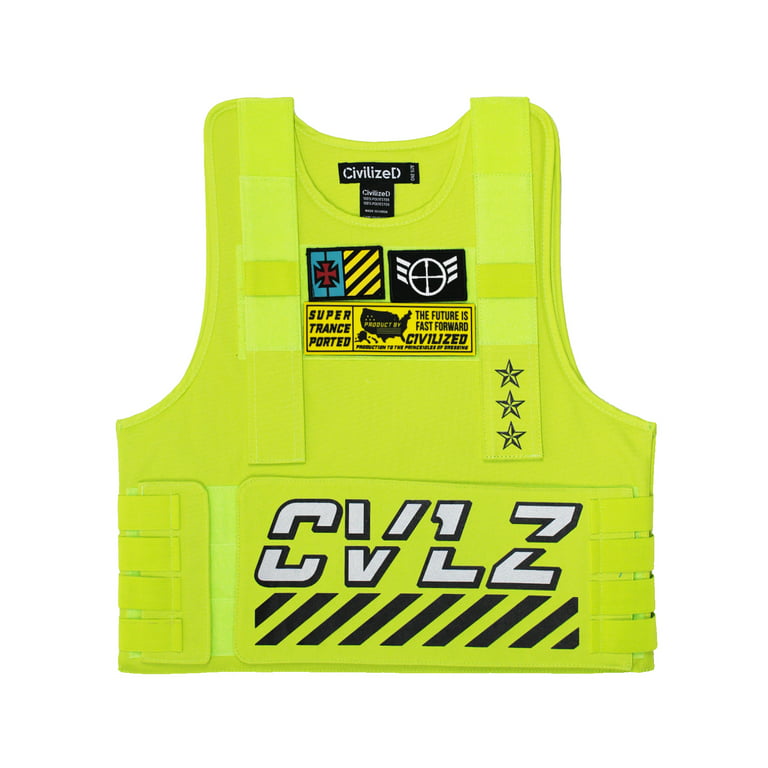 CivilizeD Mens Designer Vest with Adjsutable Velco Straps and Removable  Patches Yellow Lime 