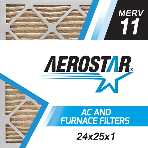 Aerostar 24x25x1 MERV 11 Pleated Air Filter, 6 Pack, Furnaces Filters, HVAC Filter, Air Conditioners Vent Filter Replacement for Home