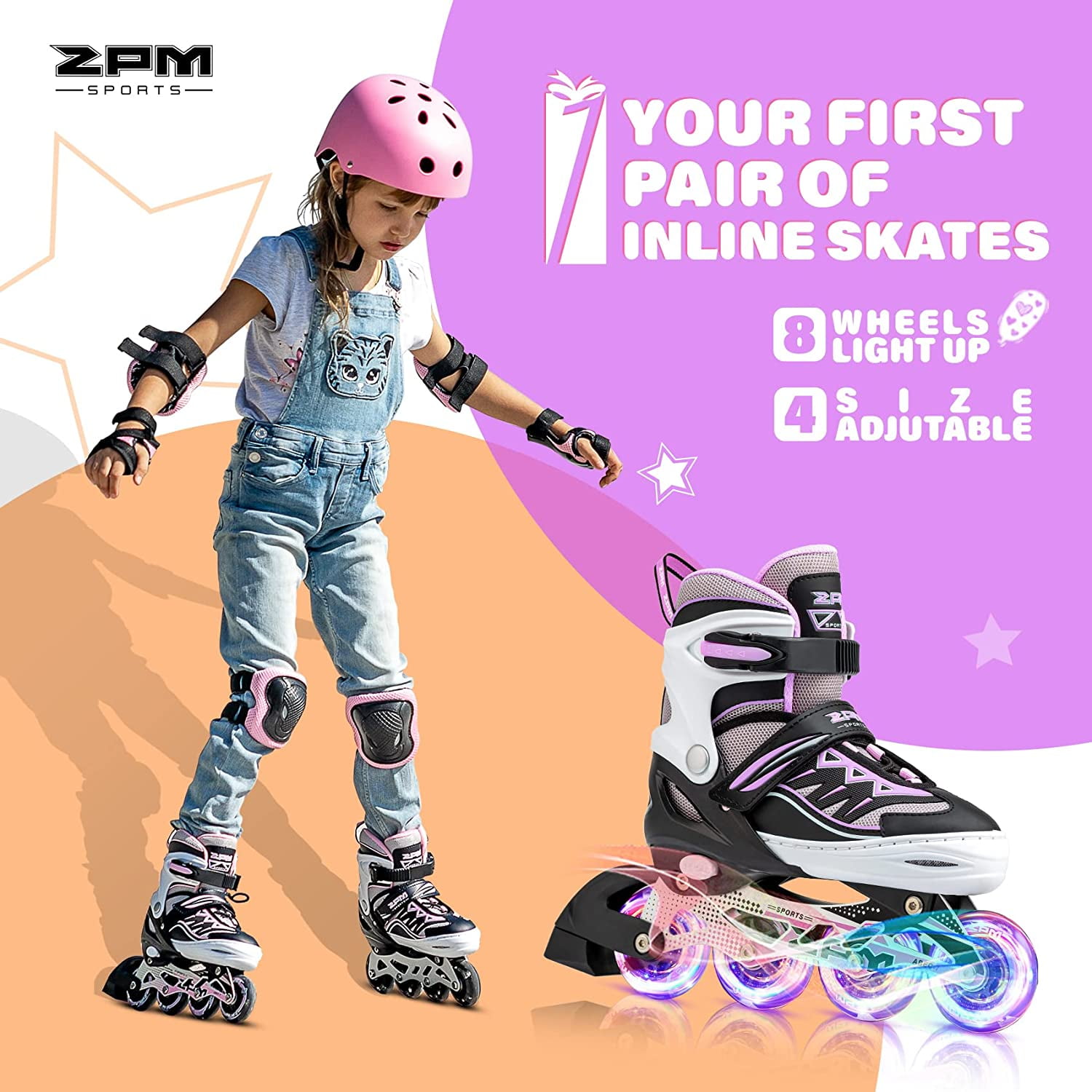 2PM SPORTS Purple Illuminated Inline Skates with Light-Up Wheels, Medium - Big Kids (13C-3Y US), 2.4 kg