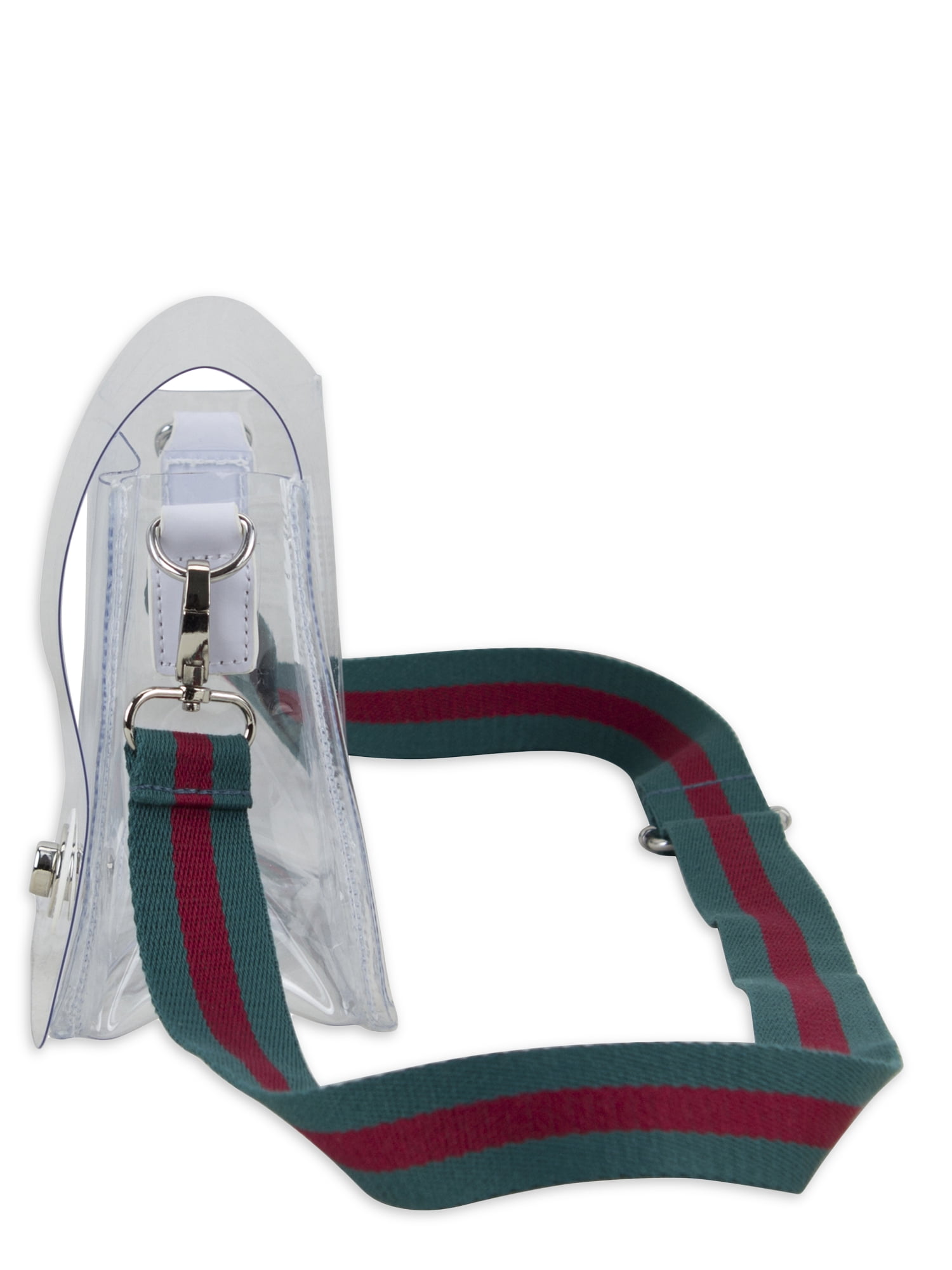 Eastsport Limited Micah Clear Crossbody with Webbing Strap, Red Green Stripe